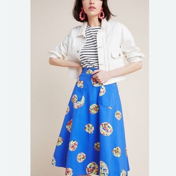 Anthropology vibrant Blue Patterned Women's Skirt 4 - Picture 1 of 7